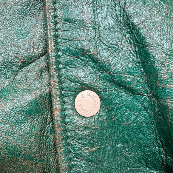 Vintage 1980s Avirex USA Mohawks Leather Jacket Mens L Green Preowned Faded - Picture 8 of 15